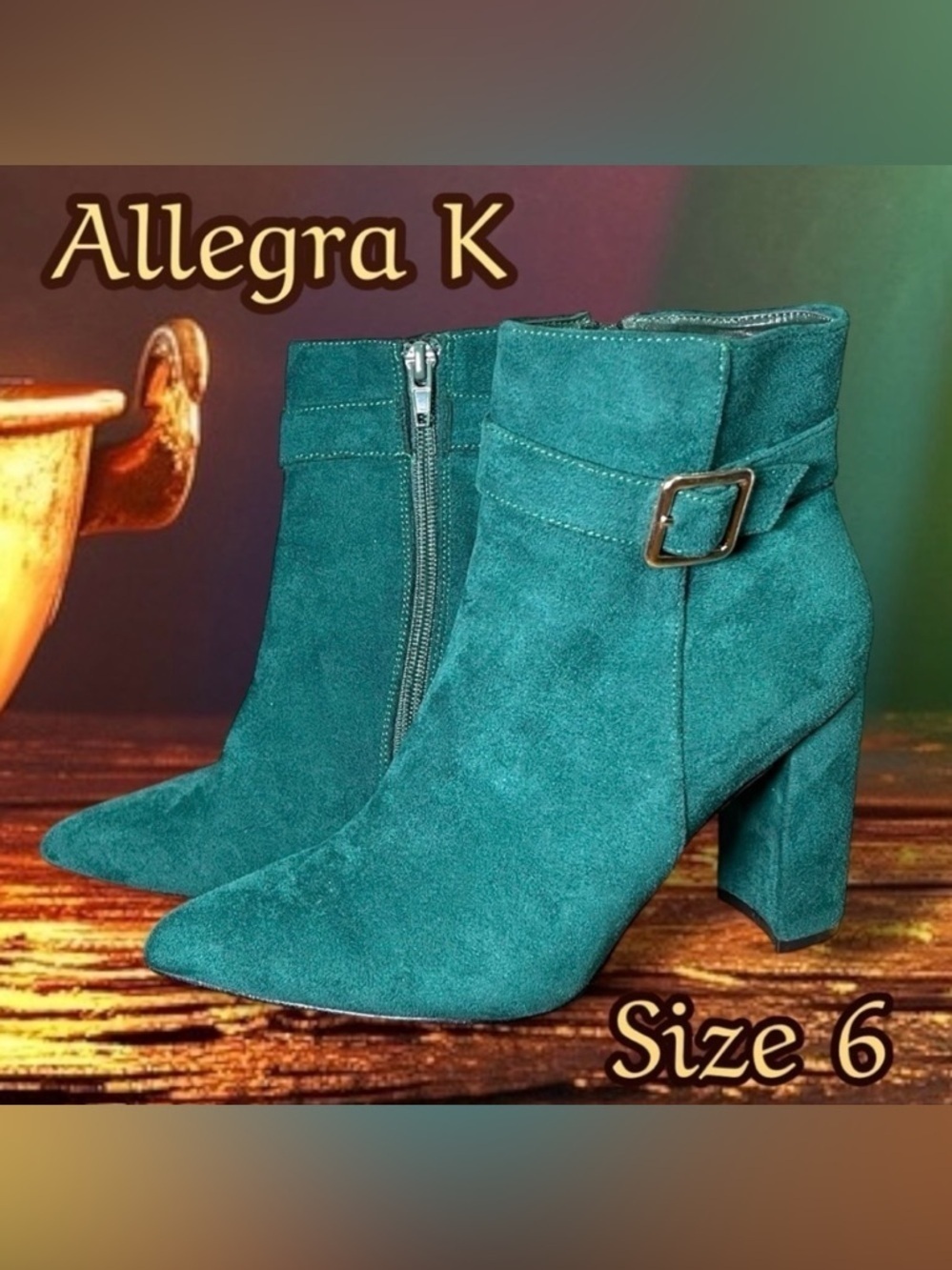 Allegra K Emerald Green Suede Ankle Boots Size 6